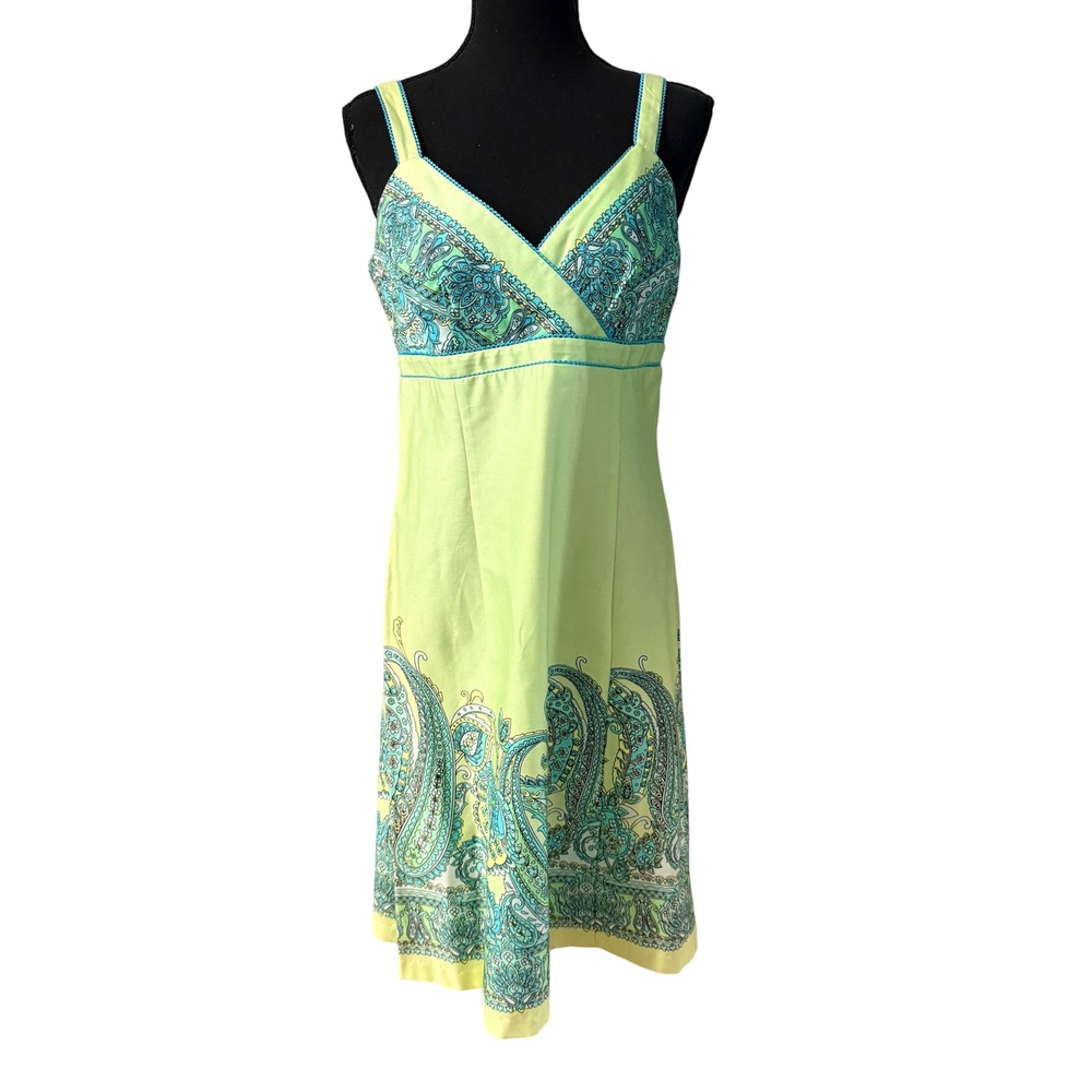 Madison Leigh Petite Pistachio Paisley Built-in Bra Sundress Size 10P NEW
